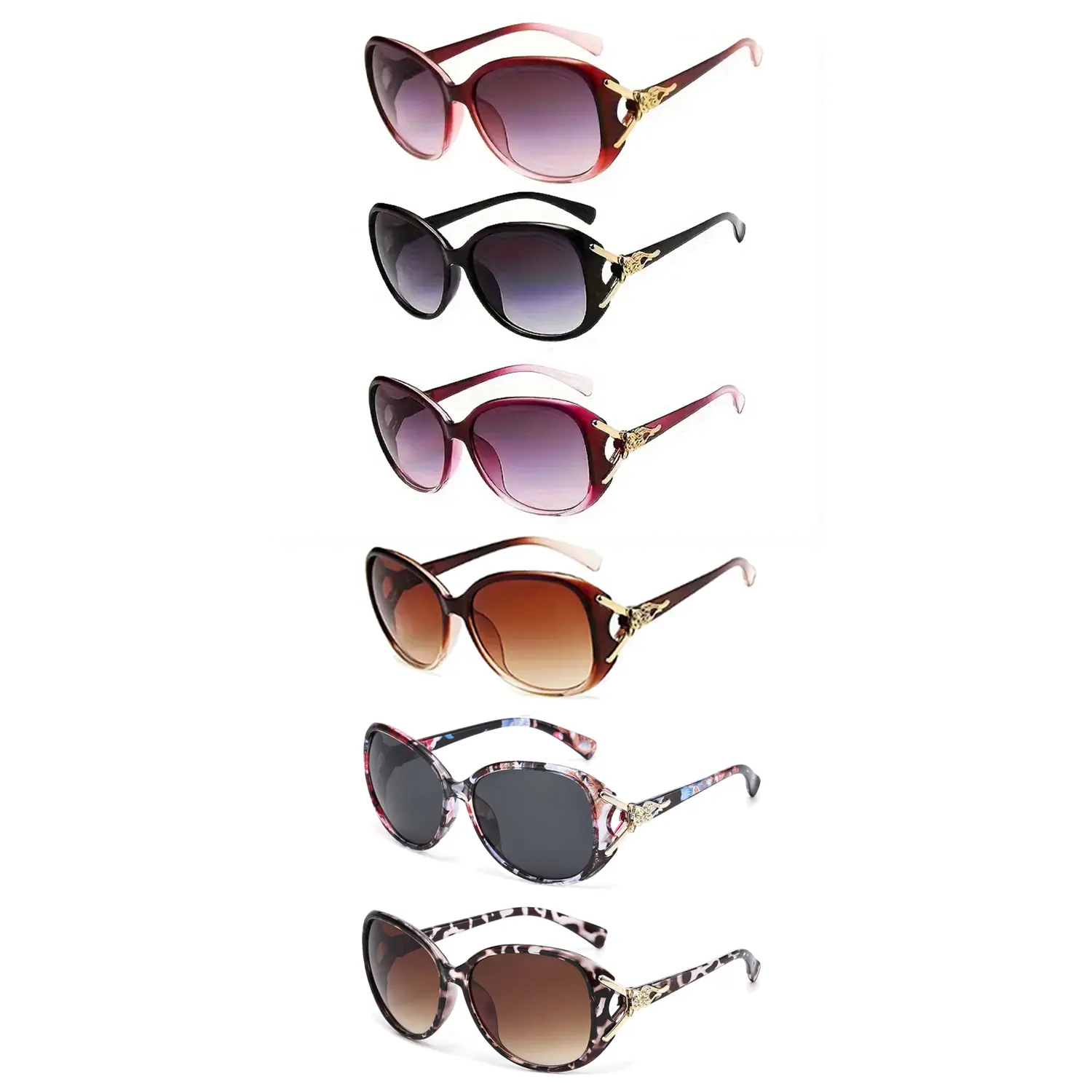 Oversized Fox Sunglasses for Women, 6-Pack Blackout Lenses with Leopard & Floral Prints, Anti-Glare Leopard Halloween Costume Accessories, Party Event Props, Halloweenlook