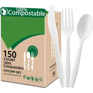 Compostable No Plastic  Forks Spoons Utensils, The Heavyweight Heavy Duty Flatware is  Products for Lounge Party Wedding BBQ Picnic Camping.