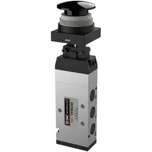 SMC Pneumatics Push Button Mushroom 4-Way 5-Port Mechanical Valve - 1.00 CV Rate, 1/4" NPT Inlet, Model NVFM250-N02-30B
