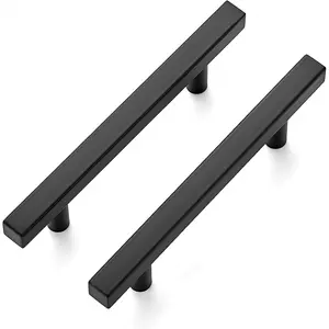 30 Pack 6'' Square Cabinet Pulls Matte Black Stainless Steel Drawer Pulls Cabinet Handles 6Length, 3-3/4 Hole Center