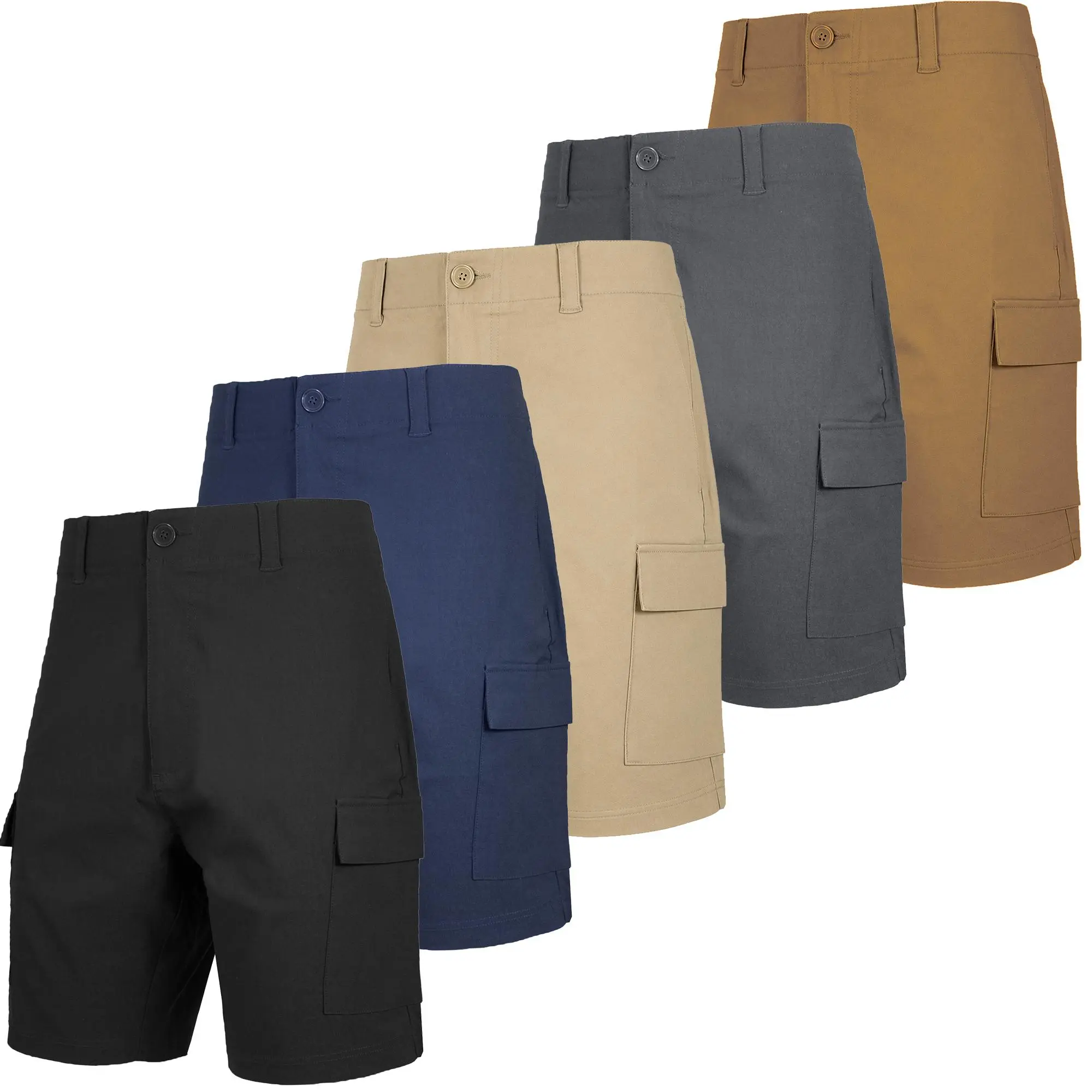 Mens Super Stretch Cargo Shorts with Button Closure and Zipper Pockets (Sizes: 30-42)