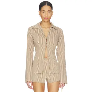 ALL THE WAYS Reed Top in Brown & Cream Stripe