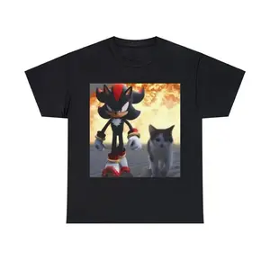 Shadow The Hedgehog & Cat T-shirt, Hedgehog,Meme,unisex shirt, Cat, Cat lovers, Gamer, Gift, sega, feline, meme gift, funny image Casual Cotton Graphic Menswear