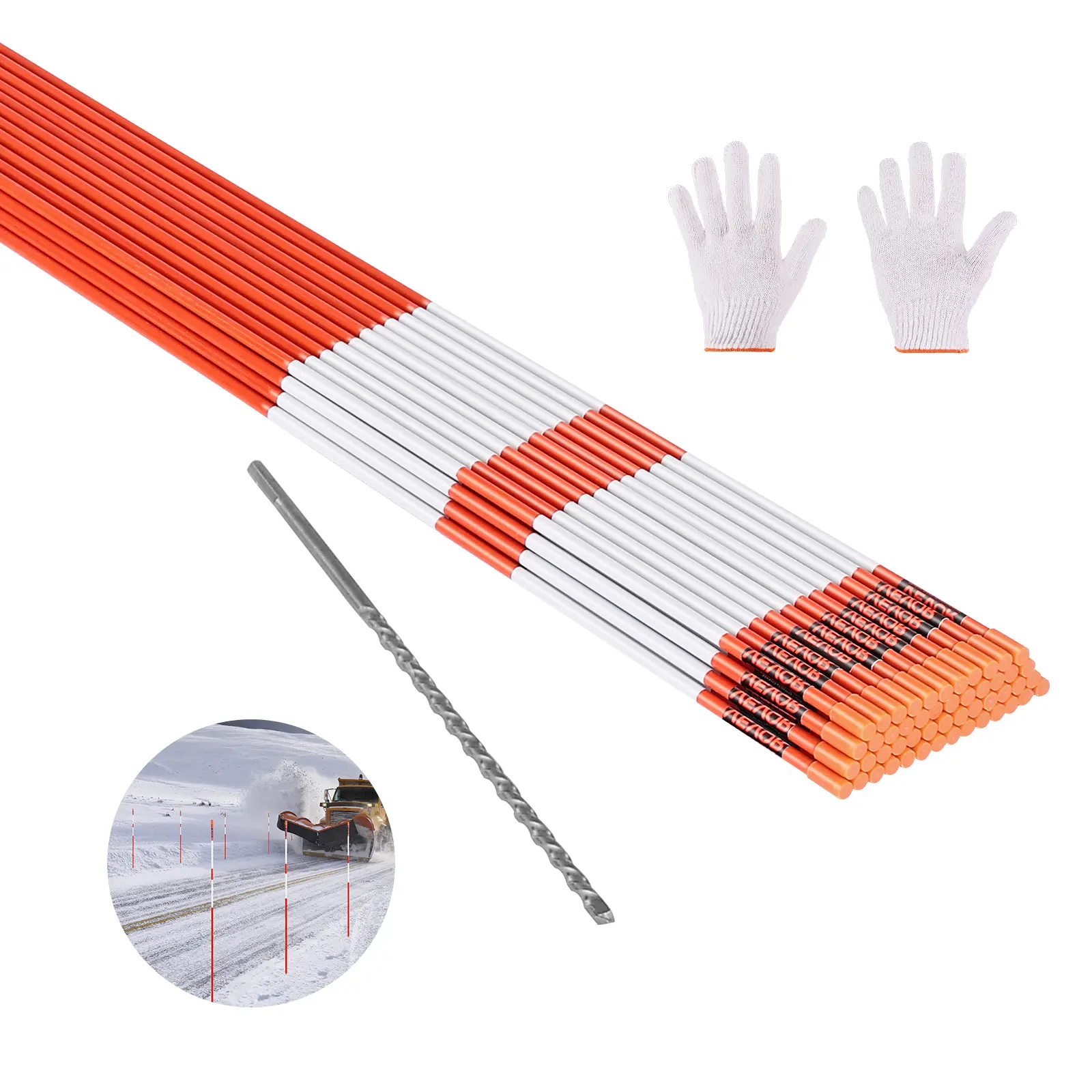 VEVOR Driveway Markers, 100 Pack 72 Inch High-Visibility Fiberglass Stakes with Dual Reflective Strips, Hammer-Fit for Quick Installation & Guidance, Temporary Signage