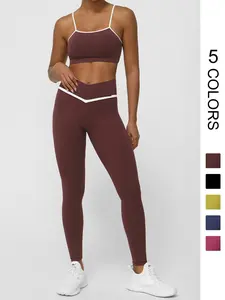 Two-Piece Set Women's Contrast Binding Crop Tank Top & High Waist Leggings Tracksuit Set, Sporty Casual Breathable Outfits for Yoga Gym Workout Running, Ladies Sportswear for All Seasons, Yoga Clothes Set