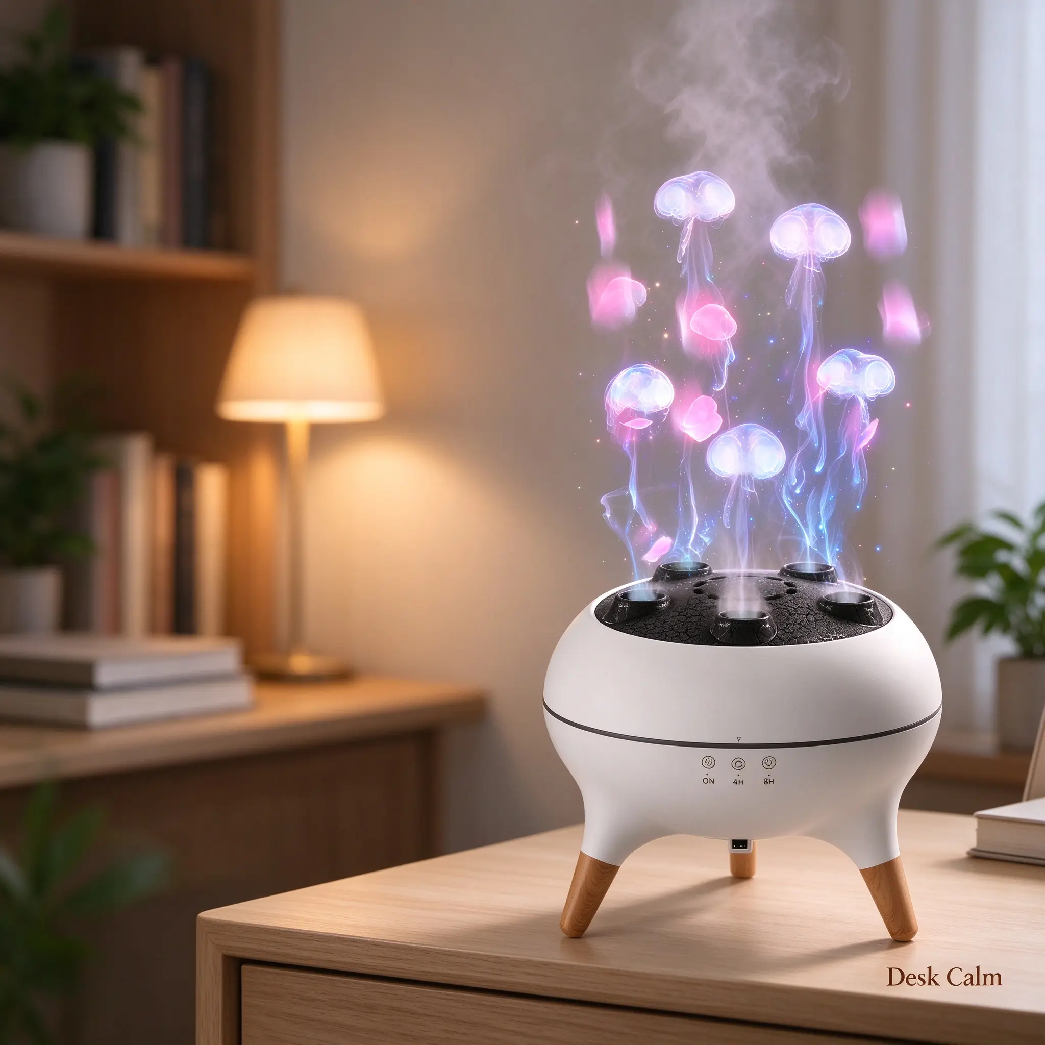 Jellyfish Design Cool Mist Humidifier - 2-in-1 Aromatherapy Diffuser with 5-Outlet Mist, Ultra-Quiet Operation, 4H/8H Timer for Bedroom