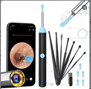 Ear Wax Removal Tool with Camera - Portable Type-C Rechargeable Earpick, Waterproof Endoscope with HD Camera, 360° Wide Angle, Compatible with iPhone & Android- Perfect for Birthday, Christmas Gifts Silicone Black
