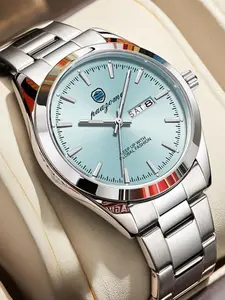 Men's Watches, Quartz Analog Watch, Wristwatch, Gift 50M Waterproof Brand PAAZOMU Watch Original Japan Imported Quartz Movement Accurate Timekeeping Silver Stainless Steel English Calendar SKY Blue Dial Business Watch Style Dad Husband Gift