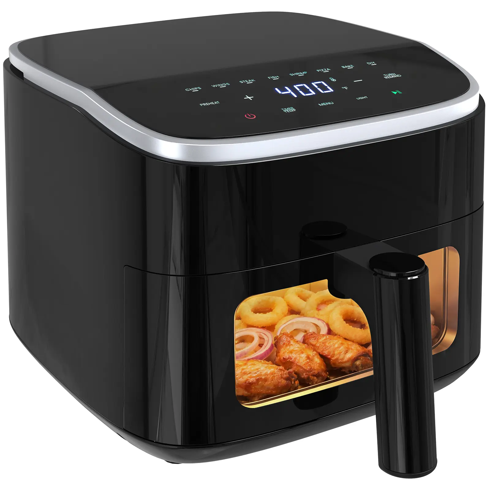 4QT Compact Window Air Fryer for 2-4 People, 1500W of Rapid Heat Digital Touch Control Kitchen Appliance with 8 Presets, 400°F Max Heat, 60-Min Timer, Auto Shut-Off, Nonstick Dishwasher-Safe Basket for Roasting