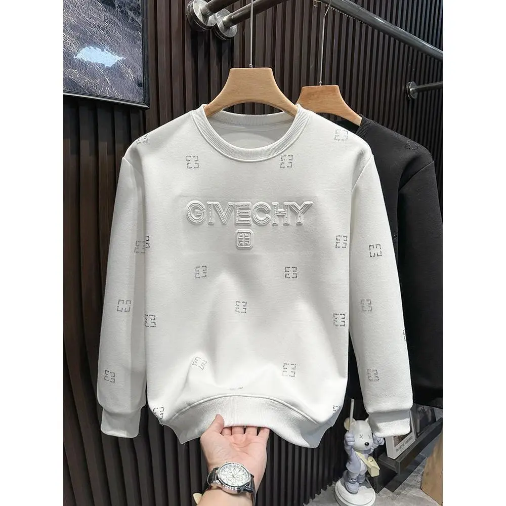 Round Neck Sweatshirt Fashion Pure Cotton Long Sleeve Men's Autumn Winter Internet Celebrity Rhinestone Slim Fit T essentials  hoodie  mint killua  fits tee  tee  outfit hard  tails  clothing fits