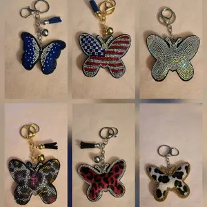 Bling Butterfly Bag Charm Keychains with Rhinestones and Colorful Designs for Fashionable Accessory
