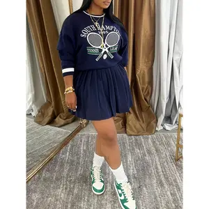 Printed Sweatshirt & Pleated Skirt Set