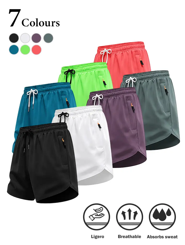 Men’s Regular 5-Pack Polyester Running Shorts, Quick-Dry Universal Fitness Shorts with Zippered Pockets