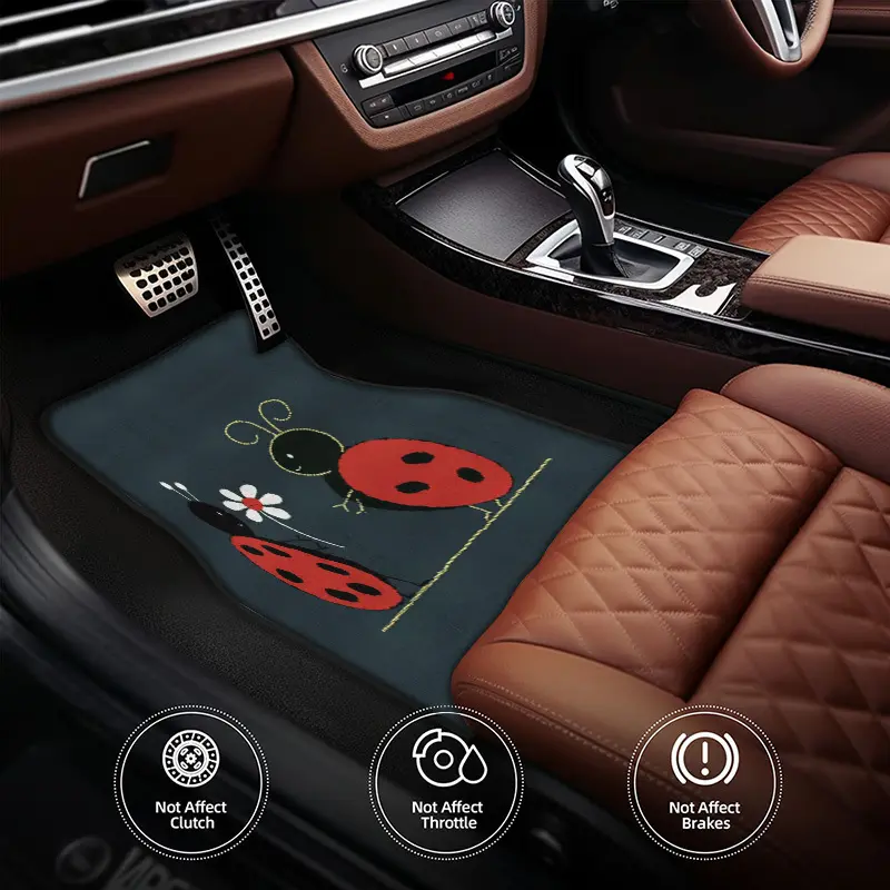 4-Piece car floor mats, designed for all weather conditions, perfect for trucks, sedans and SUVs, cartoon ladybug-themed mats, for spring decor, interior accessory, Car Interior Accessories Girls, made from polyester