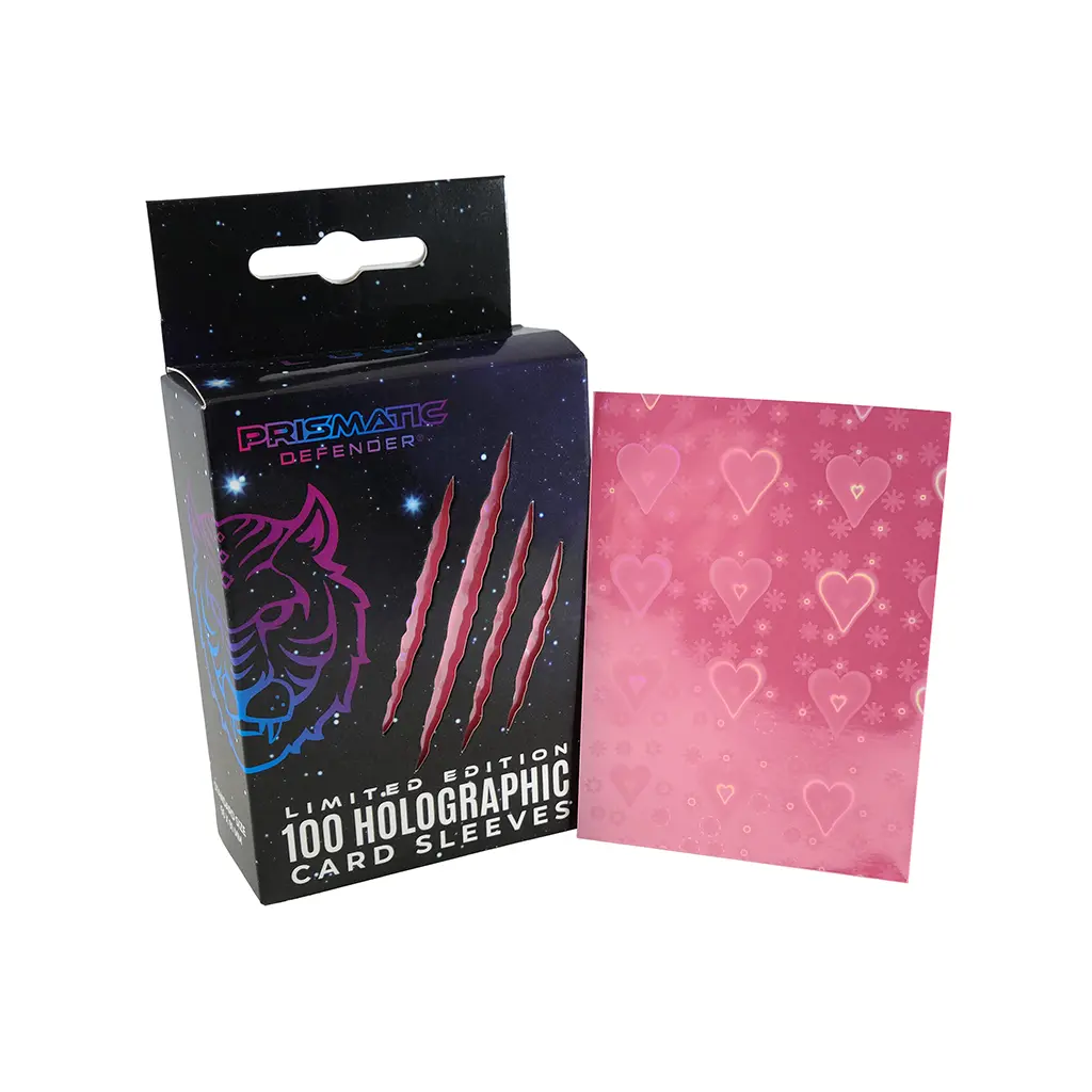 Prismatic Defender Limited Edition (Hearts) Holographic Card Sleeves - 100 Standard Foil Sleeves (66 x 91 mm) TCG & Trading Cards - MTG, Pokemon, Lorcana, Riftbound, Digimon