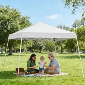10x10 Pop Up Canopy Tent, White Slant Leg Quick Outdoor Shelter for Beach & Backyard, 150D Oxford Fabric Sun Shade with UV Protection, Portable Gazebo with Wheeled Bag, 1 Pack