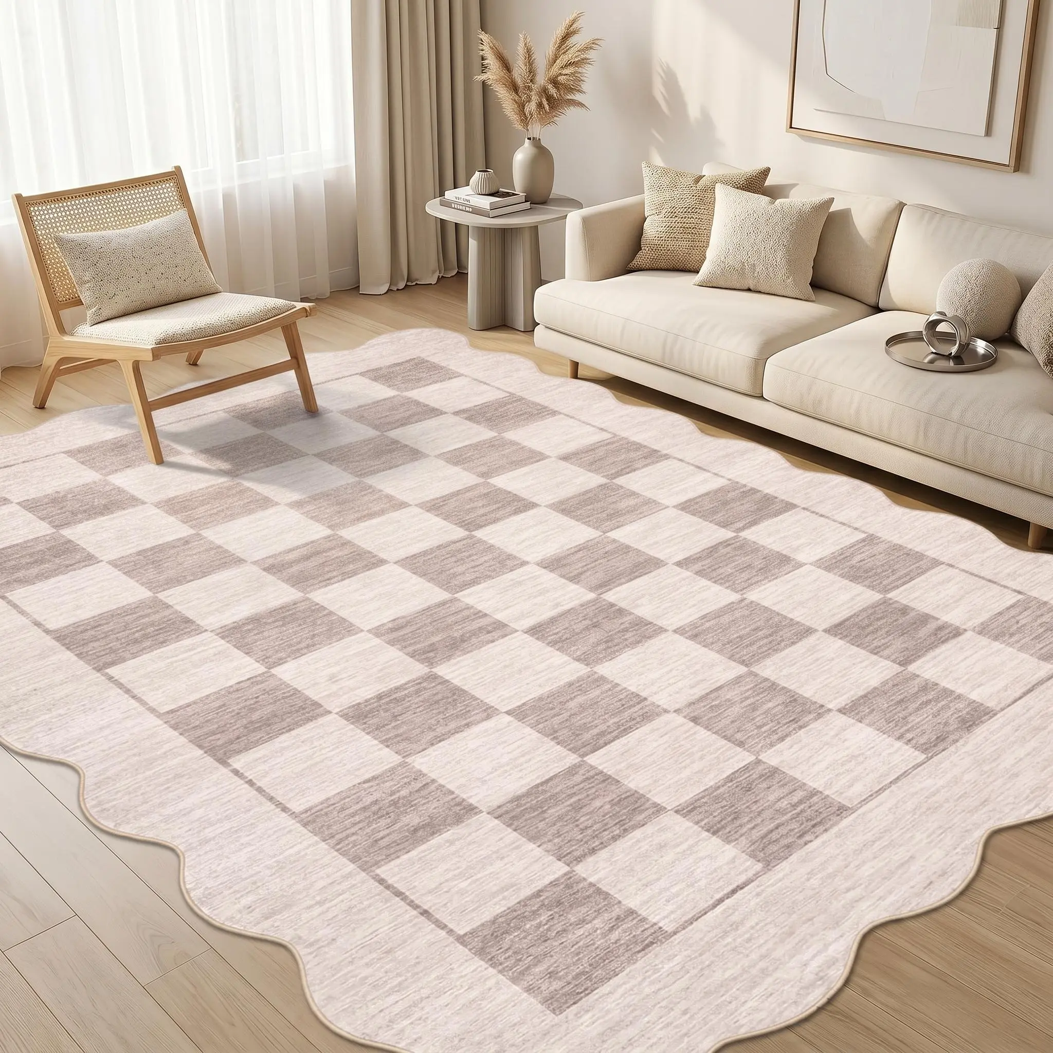 Garvee Modern Checkerboard Rug Modern Fan-shaped Edge Non-slip Rug Soft Non-slip Ultra-thin Foldable Indoor Decorative Rug for Bedrooms Living Rooms Playrooms and Children's Rooms rug and simplistic carpet