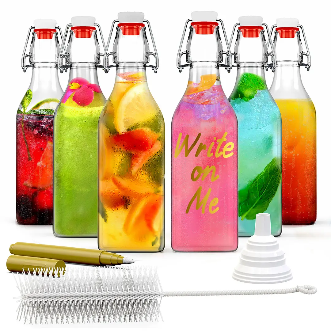 Nevlers 8.5 oz Square Swing Top Glass Bottle Set (Pack of 6)