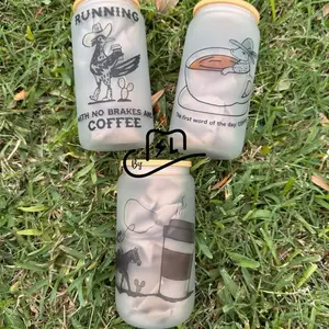 16oz frosted glass cups western coffee designs