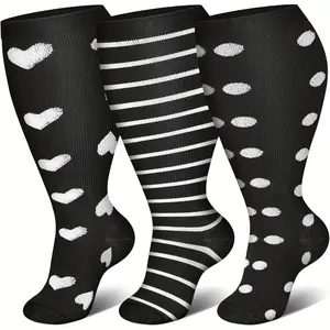 Extra Wide Calf Compression Socks 3/4 Pairs for Men & Women - 360° Stretch Durable Reinforced Toe Heel Easy Care Long-Term Comfort over-the-knee daily sport support nurse 20-30 mmhg grip anti-slip cute circulation unisex