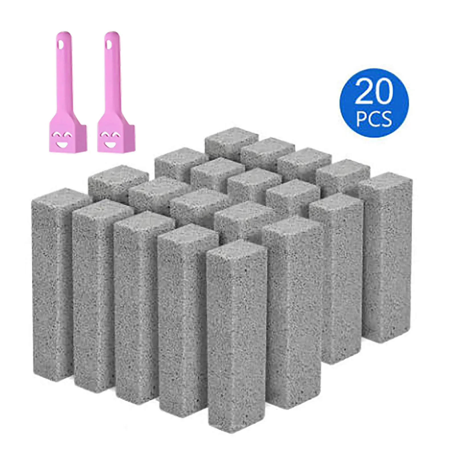 20 Pack Pumice Stone for Toilet Bowl Cleaning with 2 Handles Included, Scouring Stick Remove Hard Water Rings, Calcium Buildup and Rust, Pumice Cleaning Bar for Tile Bath-tub