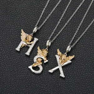 Angel Wing Initial Letter Necklace | 14K Gold Plated A-Z Alphabet Pendant, Dainty Two-Tone Angel Jewelry for Women, Personalized Gift for Her
