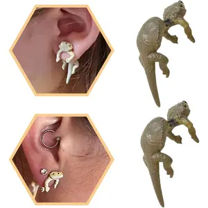 Cute 3D Lizard Stud Earrings, Funny Front and Back Animal Piercing Jewelry, Quirky Novelty Bearded Dragon Ear Accessories for Women Girls Teens, Weirdcore Y2K Gift for Reptile Lovers