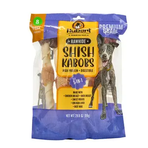 Hubert Premium Dog Treats Triple Flavored 10-inch Rawhide Shish Kabobs - Chews for Dogs