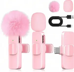 This pink mini wireless microphone is a lavalier microphone that is plug-and-play and suitable for applications such as YouTube, TikTok, podcasts, and live streaming.