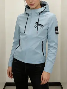 Women's Trendy Hooded Jacket Long Sleeve 2 Colors Available With Patchwork Running Horse Silhouette Print Equestrian & Outdoor Style Easy Pull Zipper Loose Fit Soft Fabric Casual Versatile Equestrian Enthusiast Essential