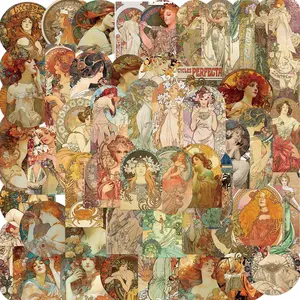 Vintage Art Nouveau Style Sticker, 60pcs/set Retro Classic Middle Ages Song Cartoon Funny Sticker, DIY Decorative Sticker for Laptop, Phone, Luggage
