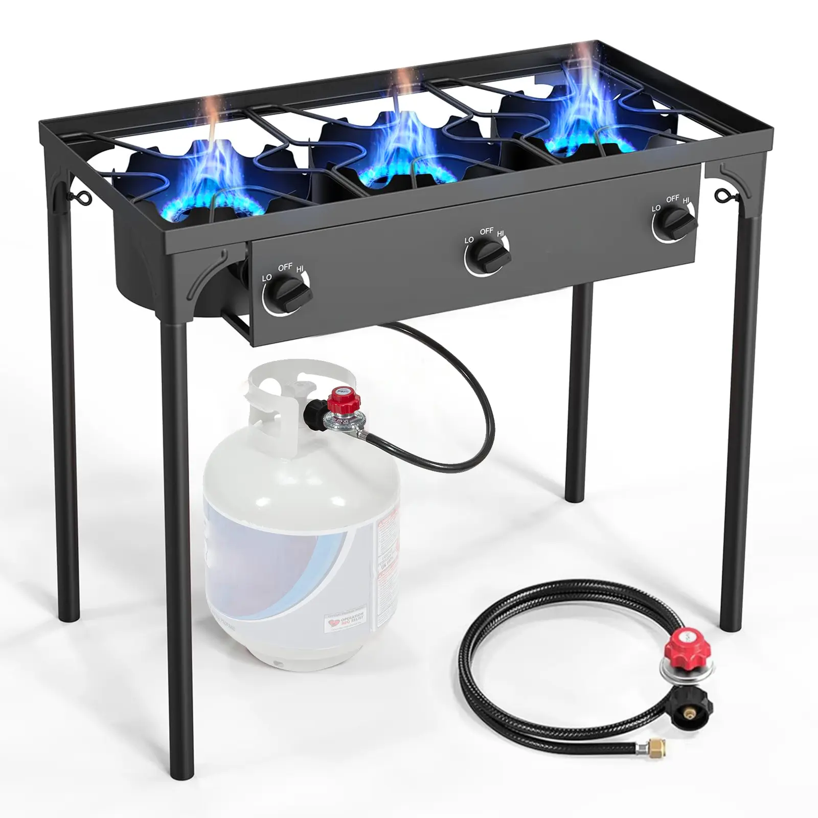 GEEKHOM 3 Burner Outdoor Propane Gas Stove 225,000 BTU High Pressure Stand Cooker for Backyard Cooking Camping Home Brewing Canning Turkey Frying, 20 PSI Regulator