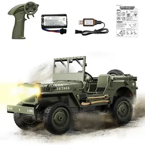JJRC 1:10 RC Willis Jeep - 4WD, linked steering control, suitable for all terrains! LED headlights and independent searchlights, steering wheel with steering linkage, suitable for dynamic outdoor operation and static collection display  toys kids