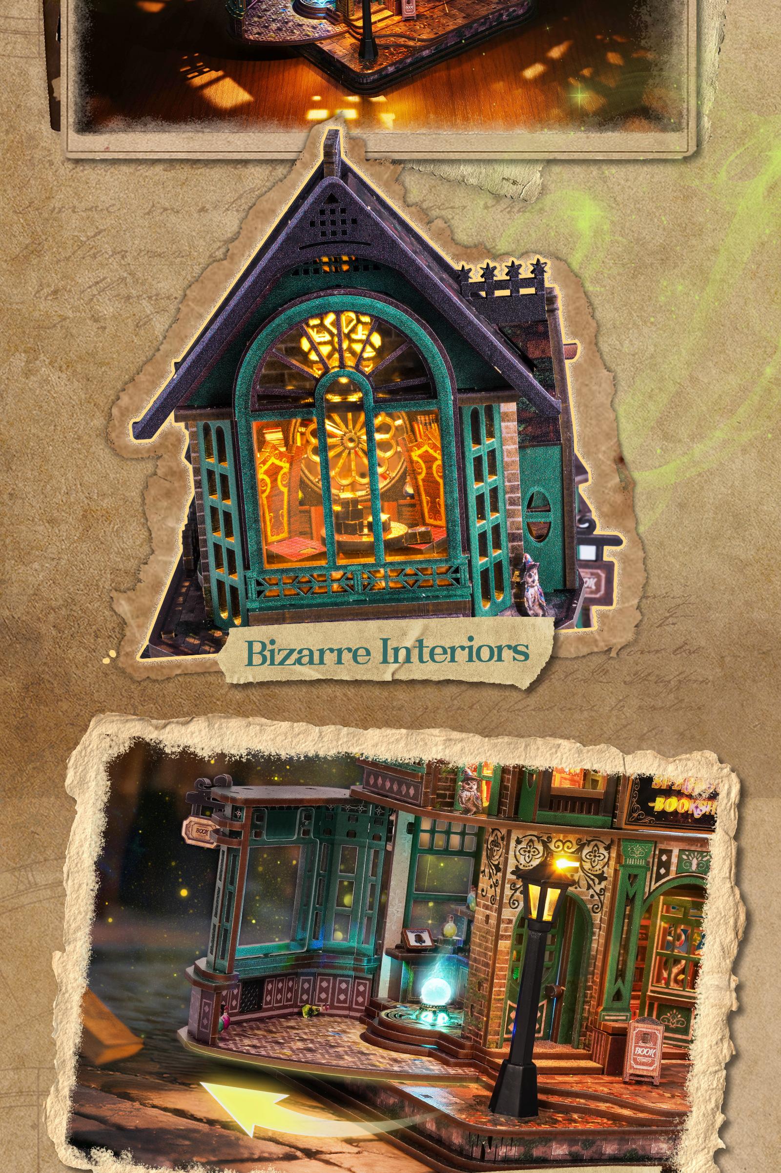 FUNPOLA 3D Wooden Puzzle Magic Bookstore with LED Lights - DIY Miniature Kit, Spellbound Bookshop, Home Décor Display, Creative Gift for Adults and Teens - DealsForYouDays