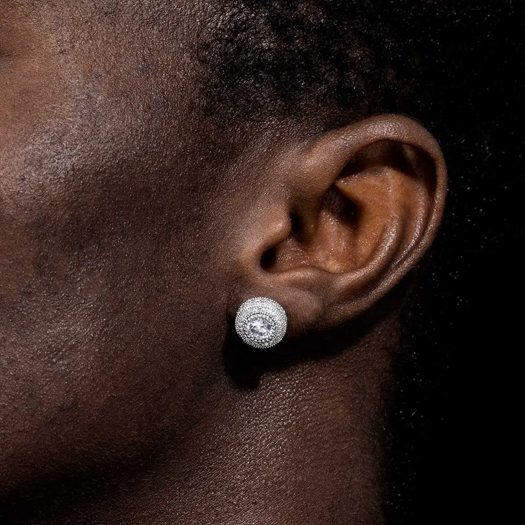 Earrings for Men, Birthday Gift for Mens, 14K/White Gold Studs, Blue Iced Out Earring, Hypoallergenic Ear, 5A CZ Stones, Fathers Day, Party Jewelry