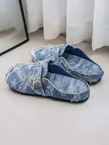 Men's Mules Summer New Denim Slip-On Shoes, Trendy Minimalist Colorblock Design, Comfortable Breathable Rubber Sole, All-Season Casual Footwear