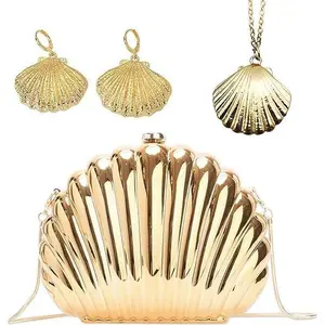 Gold Seashell Shape Transparent Acrylic Clutch Bag, Undersea Look Chain Purse, Women's Summer Beach Party Shoulder Handbag