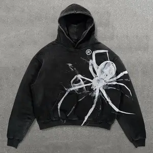 Vintage Spider Graphic Acid Washed Oversized Hoodie , Full Size,daily wear Menswear Garment Fashion Trends