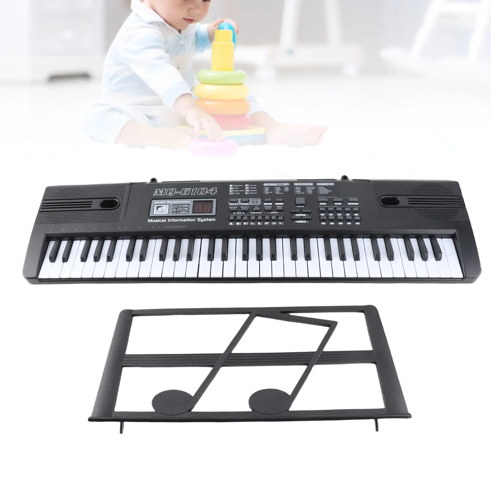 Children's 61-Key Portable Digital Electronic Organ Keyboard, ABS Plastic Construction, with Microphone