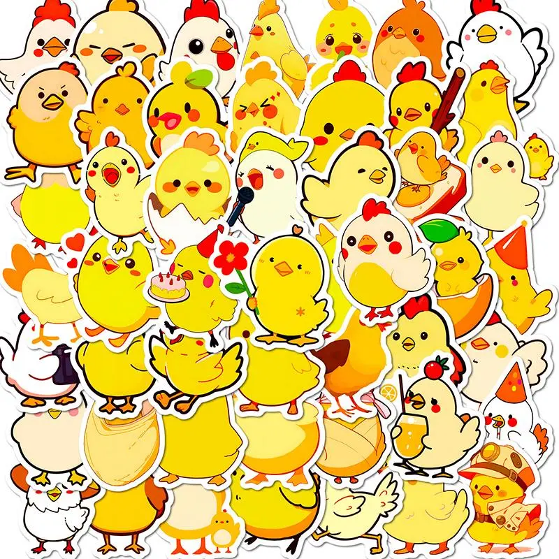 Chicken Pattern Sticker, 50pcs/set Waterproof Self Adhesive Decor Sticker, DIY Decals for Gift Greeting Card Water Bottle Laptop Phone