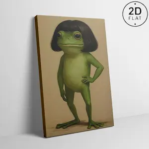 Minimalist Abstract Whimsical Animal Canvas Posters of Bob‑Haircut Frog , Green‑Toned Funny Art Prints for Kids Playroom, Unique Quirky Wall Decor, Ideal Gift for Frog Lovers wicked