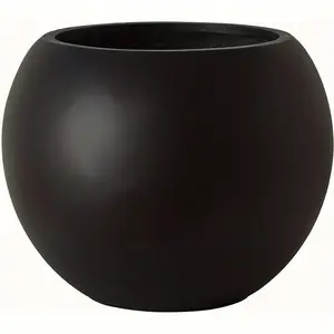 16.5"H x 21" Dia Round Fiberstone Planter with Drainage Hole, Stylish Black, Indoor/Outdoor Large Plant Pot for Home, Patio, and Garden - Ideal for Ample Plants - Handcrafted