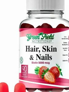 Greenfield Nutritions - Halal Biotin Gummies Vitamin for Hair, Skin and Nails, Supports Fat Metabolism, Hair Growth, Strong Nails & Clear Skin, Gelatin Free, Non-GMO, and Gluten Free - 90 Gummies