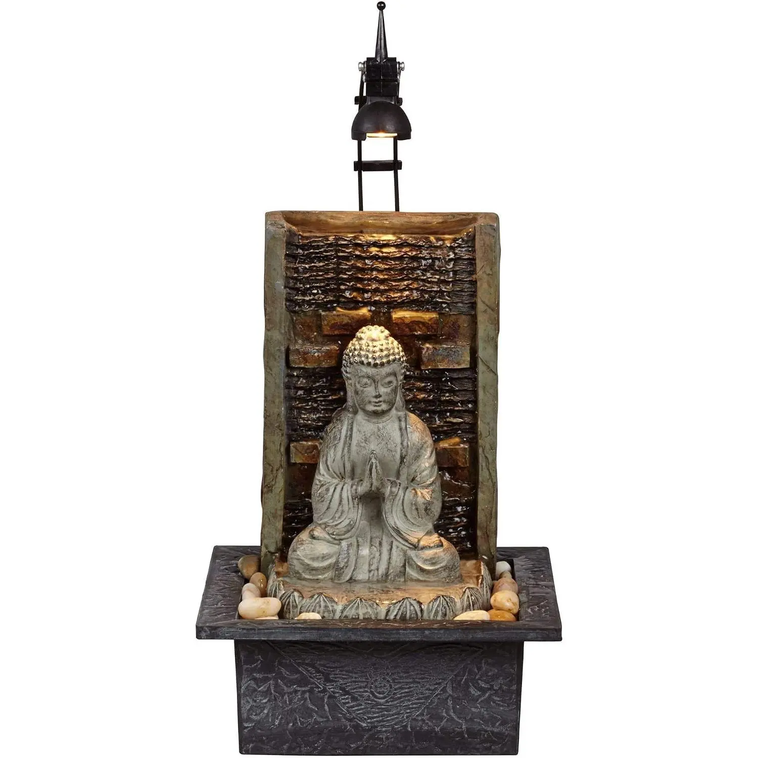 Namaste Buddha 11 1/2" High Indoor Table Small Fountain | Zen Asian Decor Faux Stone Tabletop with Light LED Waterfall Water Feature for Desk Relaxation Bedroom Living Room Countertop
