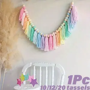 Colorful Rainbow Fringe Garland Banner Decoration, Bohemian Style Wall Hanging Home Decor, Party Supplies for Weddings Birthdays Christmas