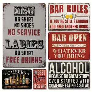 6pcs Set of Vintage Metal Tin Signs - Retro Wall Art Decor, 12x8in| Man Cave, Garage, Bar, Cafe, Office, Dining Room & Home Decor Multicolor 8X12Inch Gift Iron farmhouse  home  decor beer lover creative small gift