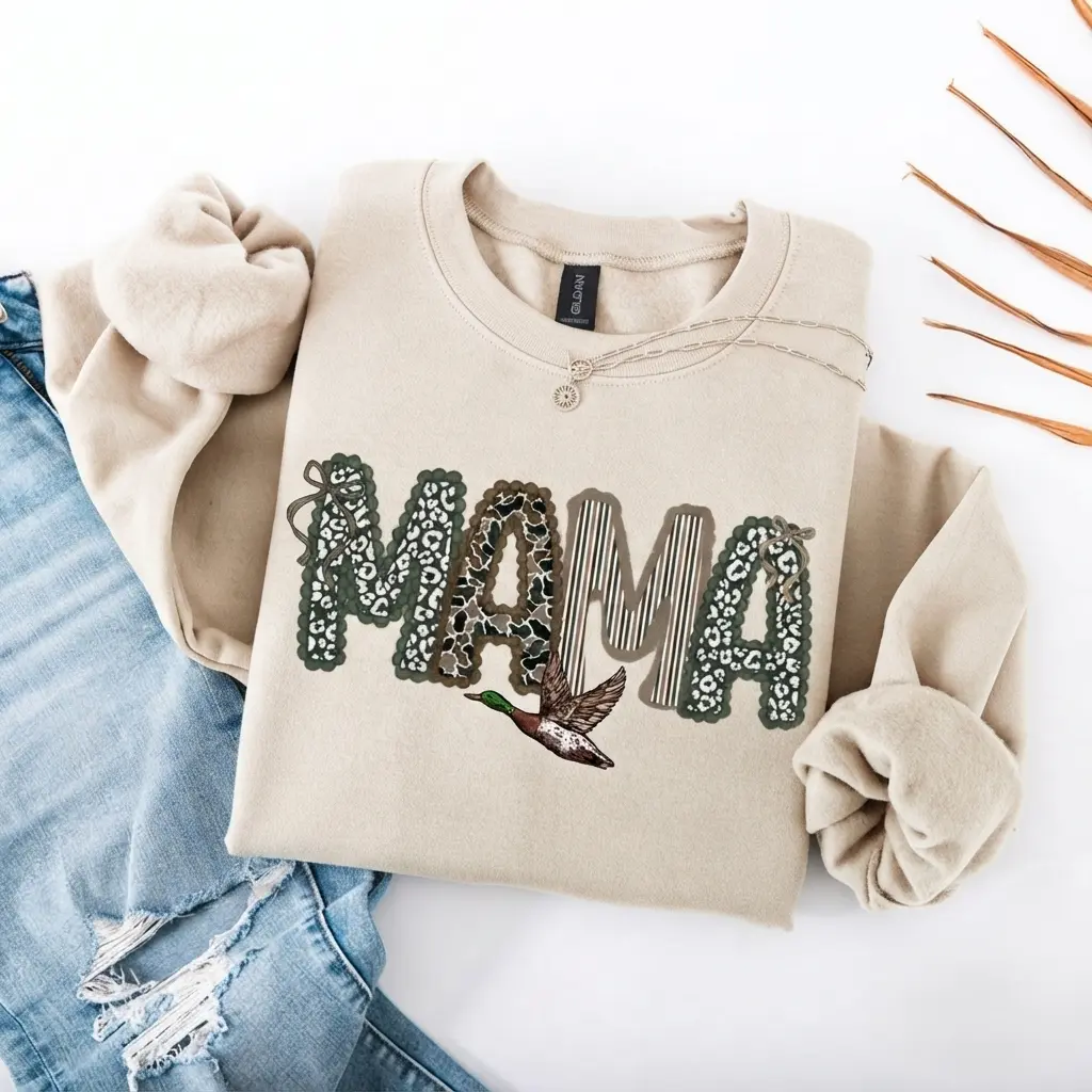 Duck Hunting Mama Shirt, Preppy Camo Mama Tee, Camouflage Mama Graphic Tee, Outdoors Mothers Day Gift, Retro Mom Shirt