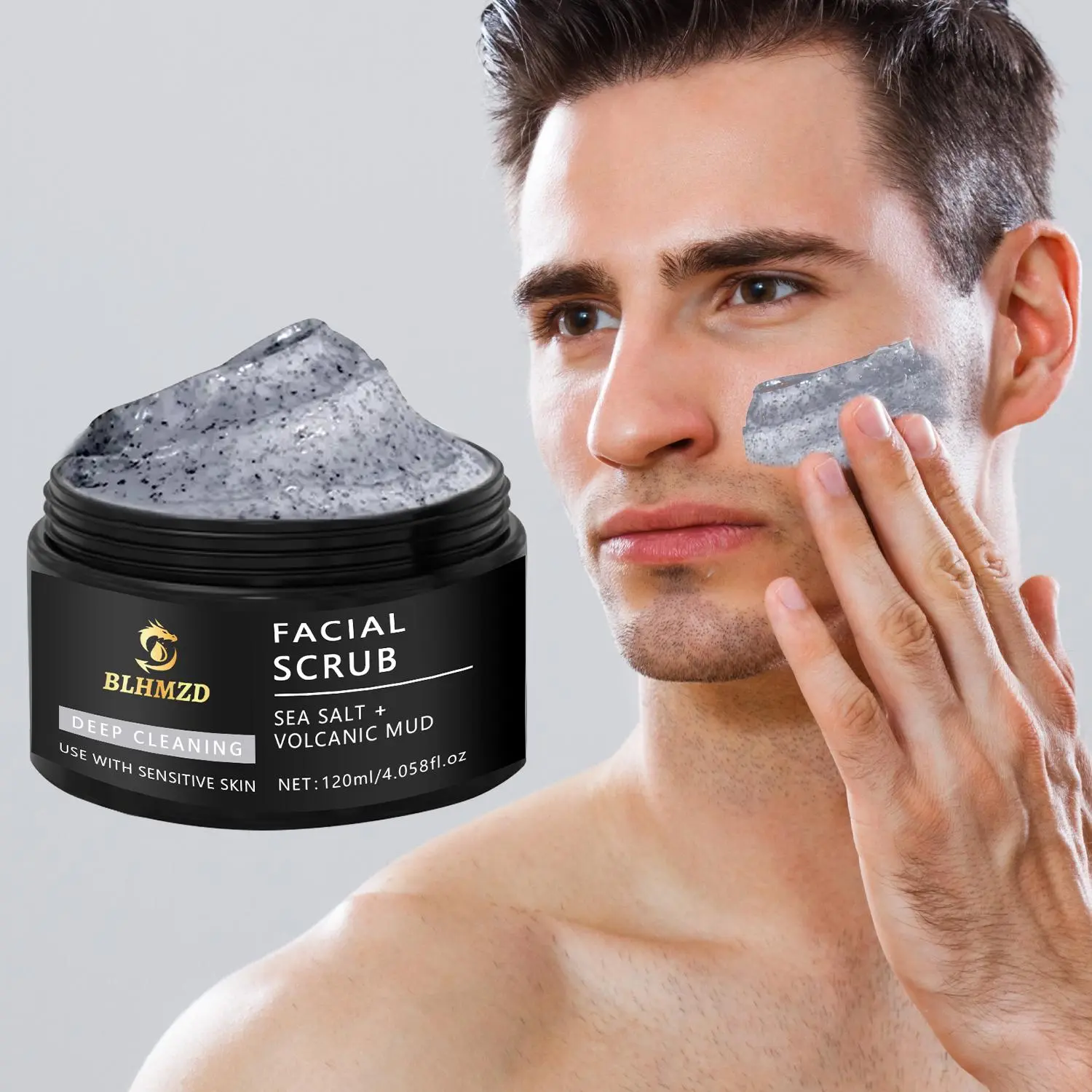 Gentle Sea Salt & Volcanic Mud Facial Scrub, Deep Cleansing Facial Scrub Cream, Face Exfoliator Scrub, Facial Skin Care Product for Men and Women, Exfoliating Scrub, Skin Exfoliate, Face Care Products