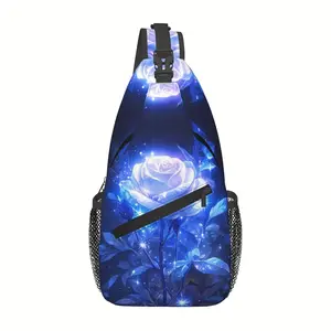 [Made in US] Crossbody Chest Bag Hiking Backpack Glowing Blue Rose Shoulder Bag Folding Large Capacity Fashion Durable Can Be Used for Shopping, Work, Leisure Travel Beach Bag Fishing Backpack sling