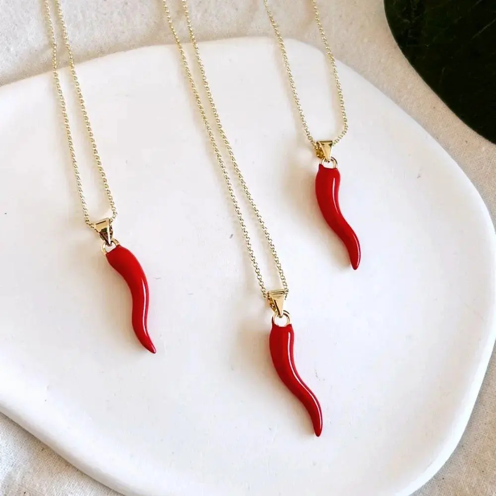 Red Chili Pepper Horn of Plenty Necklace Adjustable Good Luck Plant Charm Pedant Necklace For Women Jewelry Set Halloween Gift
